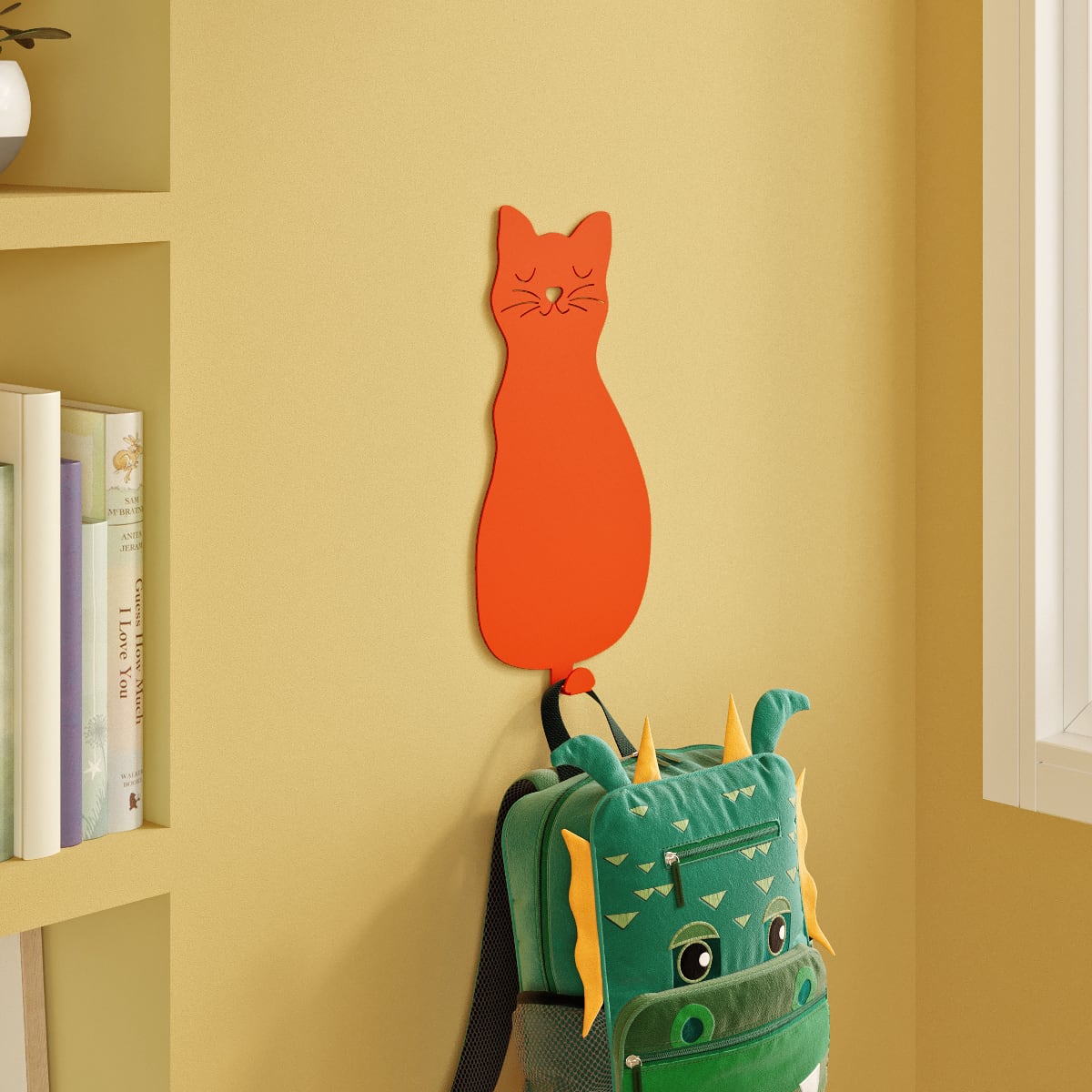 Whiskers the Curious Cat Kids Wall Hook